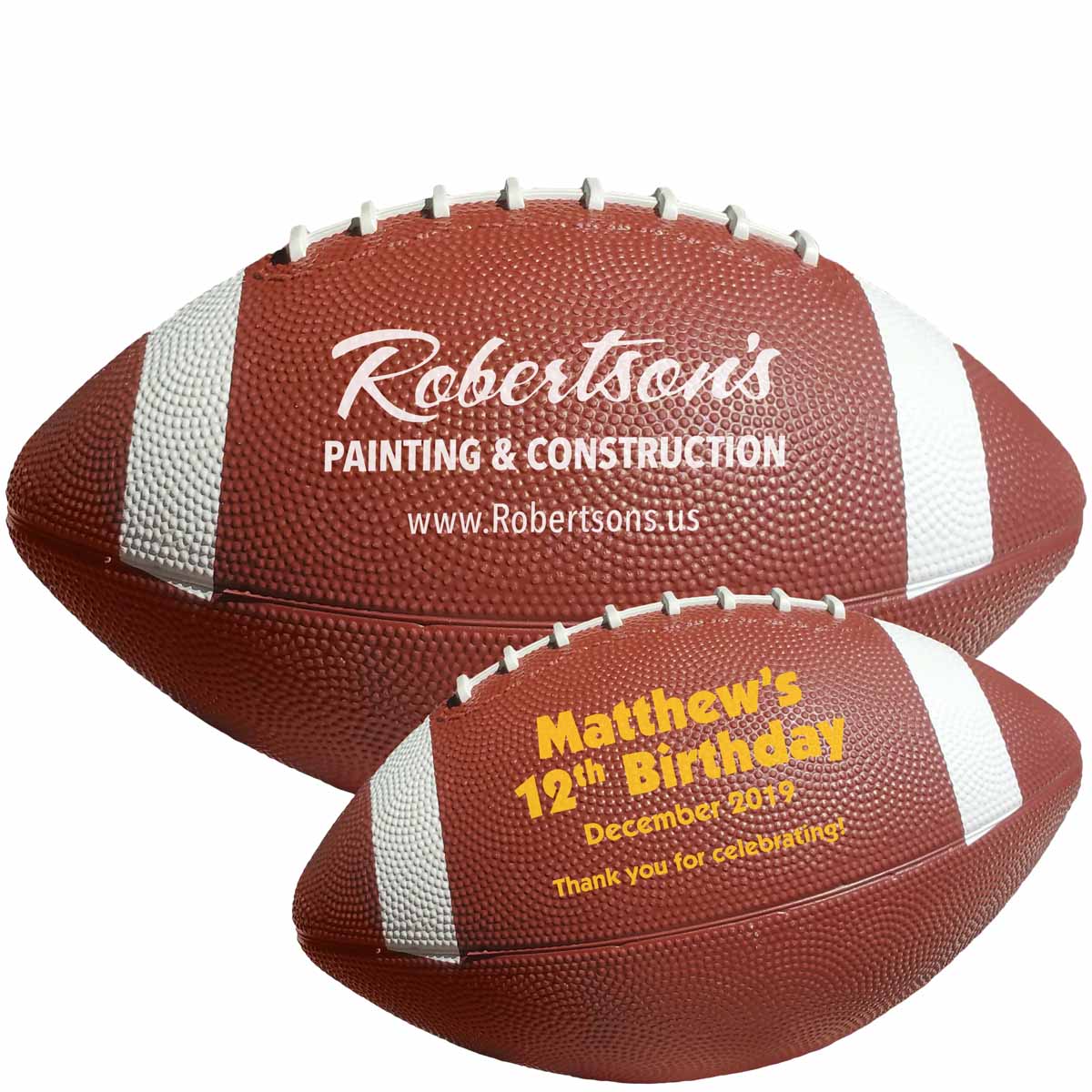 12 1/2" Rubber Footballs with White Stripes